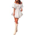 thumbnail image 3 of Fanvereka Vestido de verano Y2k para mujer, sin tirantes, con hombros descubiertos, color sólido, acanalado, acampanado, mini vestido de fiesta club, 3 of 5