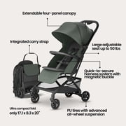 Mompush Velo Lightweight Travel Stroller with Lie-Flat Recline Seat, Airplane Friendly, Forest, 18.8 LB, Unisex