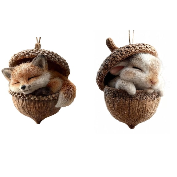 2Pcs 3D forest Animal Acorn Ornaments – Cozy forest Christmas Ornaments,2026 Pine Cone Animal Decoration,Woodland Creature Figurine,Acrylic Hanging Ornament Rustic Nature-Themed Home Decor