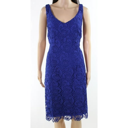 Lauren by Ralph Lauren NEW Blue Womens Size 4 Floral Lace Sheath Dress ...