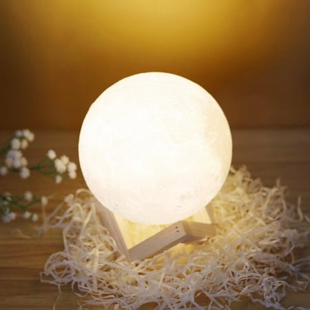 TSV 3D Printing Moon LED Lamp Night light Smart Touch Switch Battery Powered USB Charging 2 Modes Lunar Table Lamp with Lamp Holder Stand Kids Room Home Decor Christmas