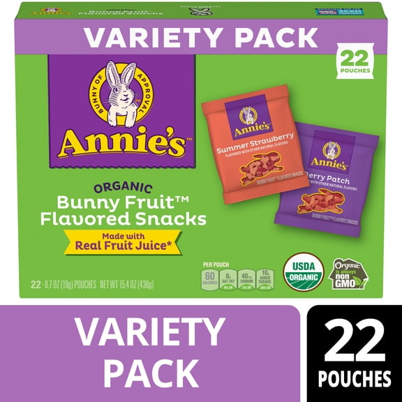 Annie's Organic Bunny Fruit Snacks, Variety Pack, Gluten Free Snack, 22 Count, 15.4 oz