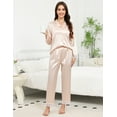 thumbnail image 4 of Luxury Women's Silk Satin Pajama Set - Long Sleeve Lace Trim Lapel Sleepwear Nightwear Loungewear, Champagne, S, 4 of 10