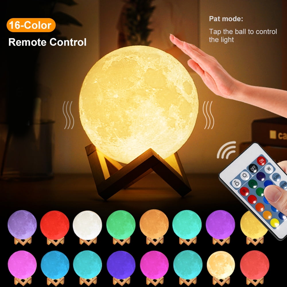 3D Moon Lamp Moonlight USB LED Night Lunar Light Touch 16 Color Changing 8-20CM 