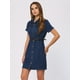thumbnail image 3 of Vestido de camisa de mezclilla para mujer, cuello de manga corta, cinturón, botones, vestidos de mezclilla Azul L, 3 of 5