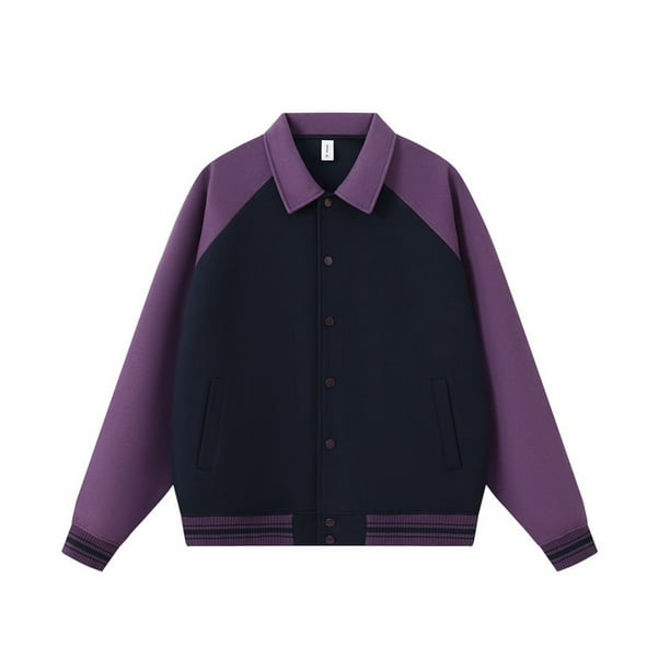 Heavyweight 380g color-blocked lapel baseball jacket, unisex, autumn/winter preppy style, loose casual button-down cardigan.