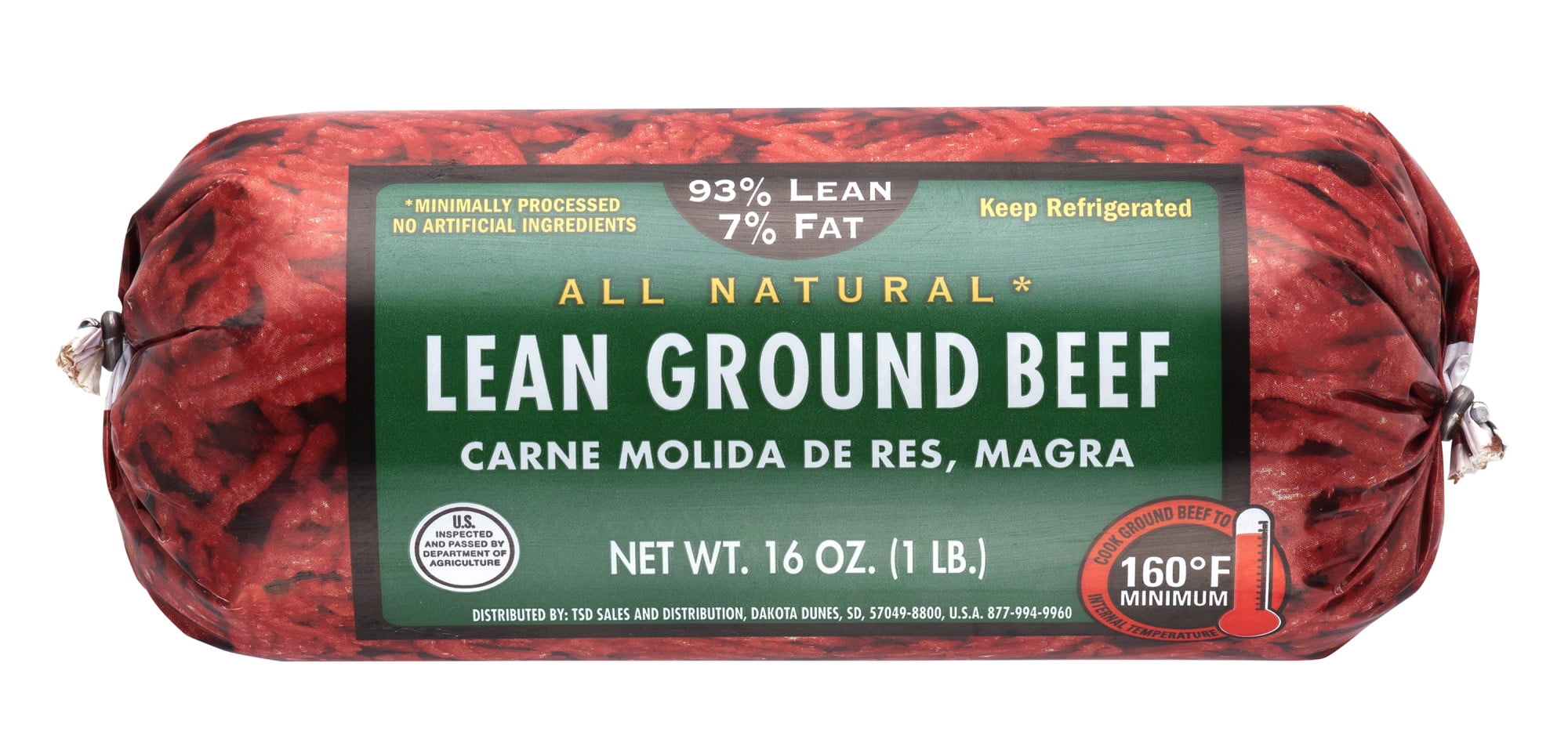 All Natural 93 Lean 7 Fat Lean Ground Beef Roll 1 Lb Fresh 