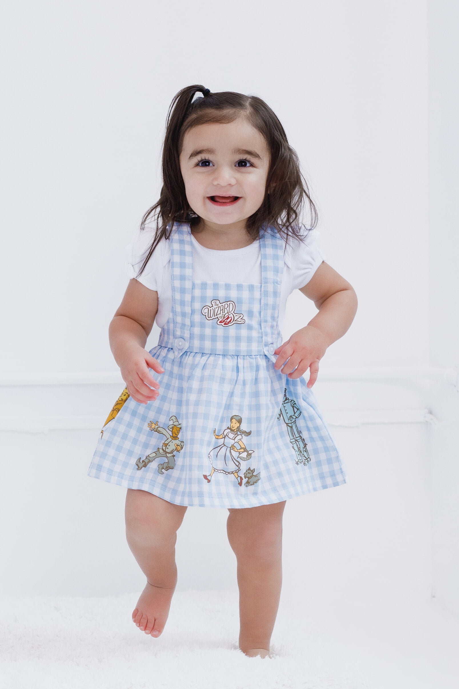 Wizard of Oz Cowardly Lion Dorothy Scarecrow Matching Family Bodysuit and Square Neck Dress Outfit Set Gingham Newborn to Infant