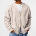 thumbnail image 2 of LNZGNM Men's Waffle Cardigan V Neck Big and Tall Sweater with Button Lightweight Long Sleeve Cardigans Loose Basic Winter Outwear,Beige L, 2 of 5
