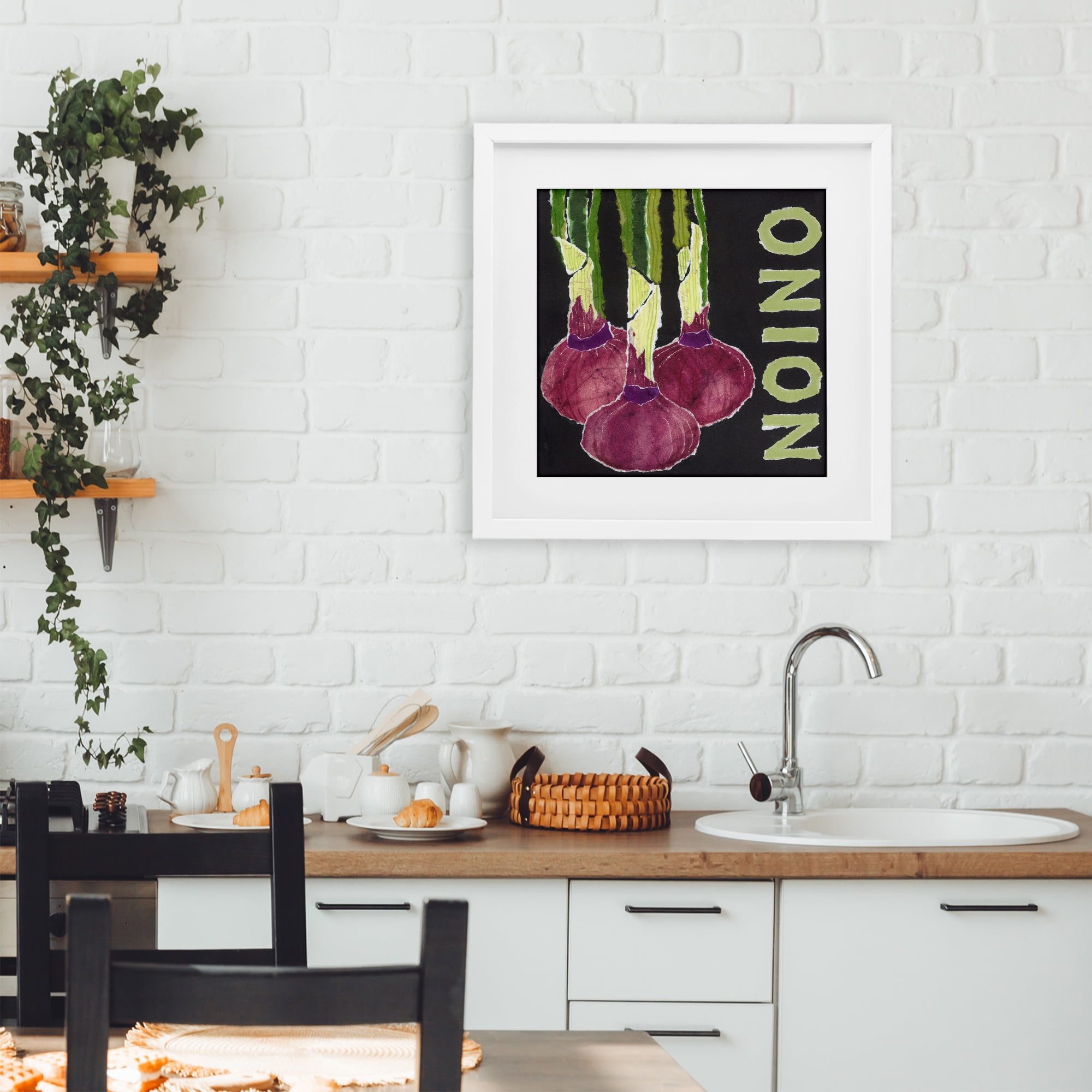 Stupell Industries Collaged Garden Onion White Framed Print Under Glass, design by Nancy Overton