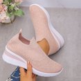 thumbnail image 4 of Wedge Sneakers for Women Elastic Knitted Mesh Glitter Rhinestone Slip on Tennis Shoes Arch Support Casual Walking Shoes Breathable Loafers Pink Size 7.5, 4 of 6