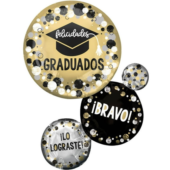 28 inch Felicidades Graduados Circles & Dots Foil Mylar Balloon - Party Supplies Decorations