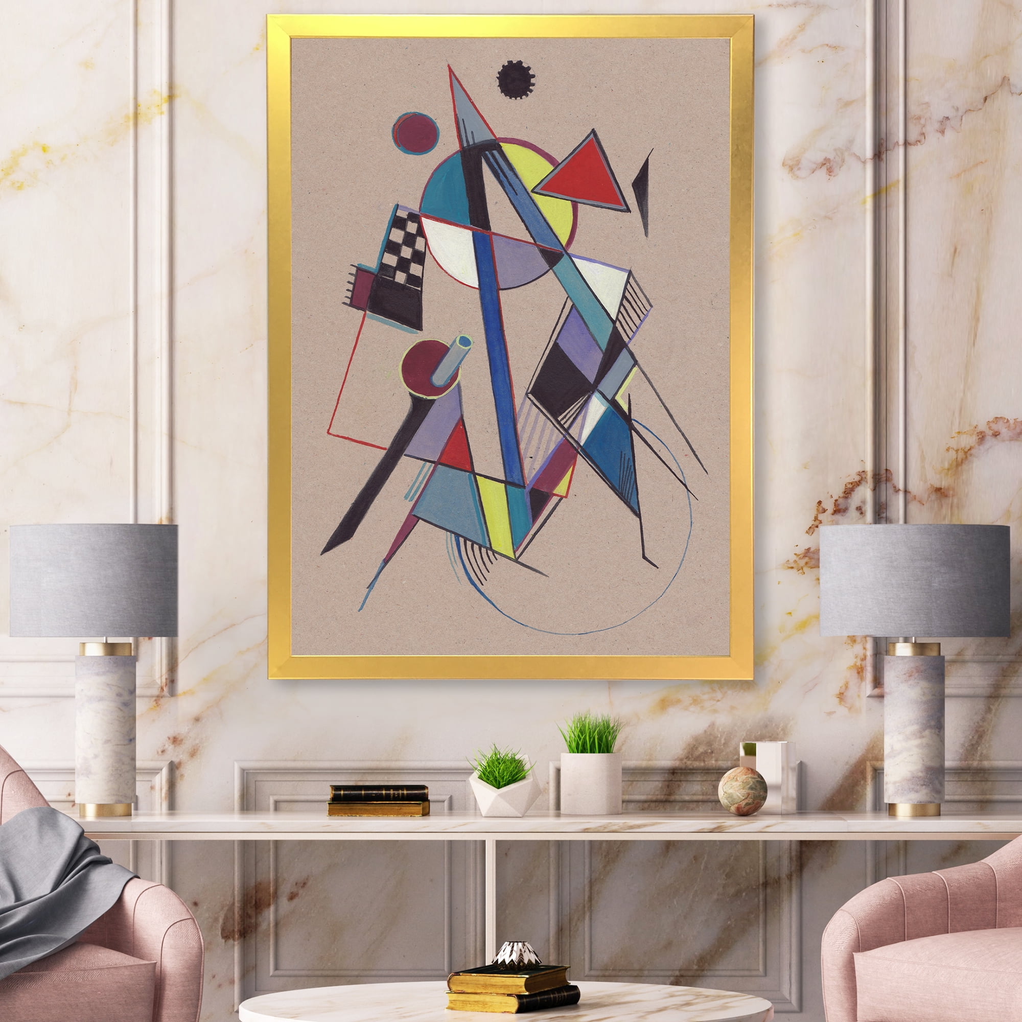 Designart 'Abstract Compositions Of Colored Geometric III' Modern Framed Art Print