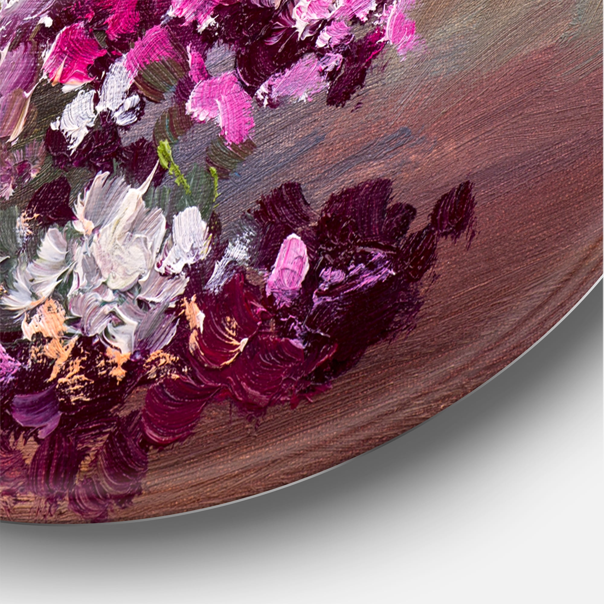 Designart 'Bouquet Of Still Life Lilacs ' Traditional Circle Metal Wall Art 23x23 - Disc of 23