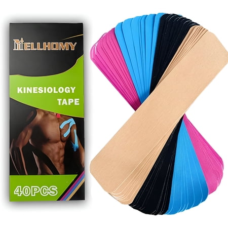XIRQI Kinesiology Tape Precut-40 Strips 4 Colors 2Inch X 10Inch Latex-Free Cotton Athletic Tape for Active Recovery Elastic Kinetic Sport Tape for Joint Stability Muscle Pain Relief for Exercise