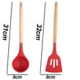 thumbnail image 2 of Kitchen Cooking Utensils Set, 2 pcs , Wooden Handle Heat Resistance Silicone Spatula Spoon Kitchen GadgetsSoup spoon + shovel (red), 2 of 5