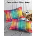 thumbnail image 3 of Colorful Plaid Pillow Covers Queen Size 2 Pack, Modern Chic Rainbow Gradient Striped Soft Bed Throw Pillowcases Breathable Cooling Long Lumbar Body Pillow Sham Cover for Bed Sofa 20''x30'', 3 of 7
