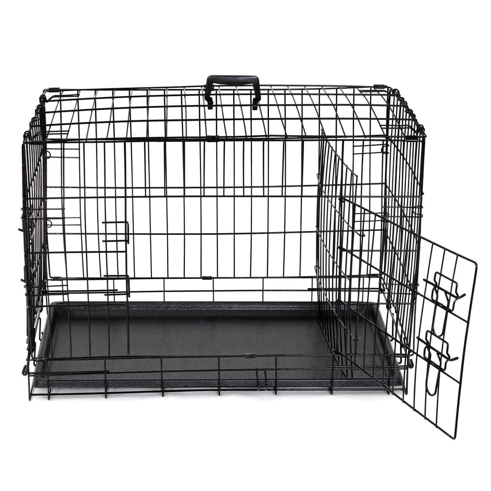 ZENSTYLE 30" Durable Dog Crate Kennel Folding dog Cage 2 Door with Tray Indoor Pet Safe House Black