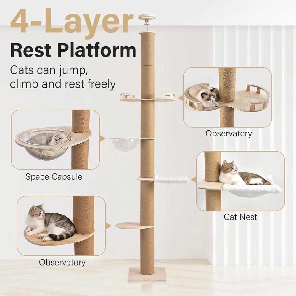 Floor to Ceiling Cat Tree, Tall Cat Tower with Lots of Scratching Posts, Designed for Large Cats, Indoor Cat Furniture Suitable for All Cat Sizes