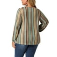thumbnail image 3 of Unique Bargains Women's Plus Stripe Round Neck Elastic Cuff Long Sleeve Tops 1X Multicolor, 3 of 7