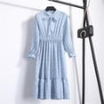 thumbnail image 1 of 2022 Women Blue StripedLong Sleeve neck Basic Dresses Button Split Pleated DressXXL Gao Jinjia LED, 1 of 2