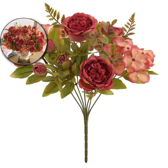 VQPeo Silk Flowers Bouquet, Artificial Floral Arrangements, Fake Flower for Wedding Bridal Bouquets, Home Decorations, Table Centerpieces