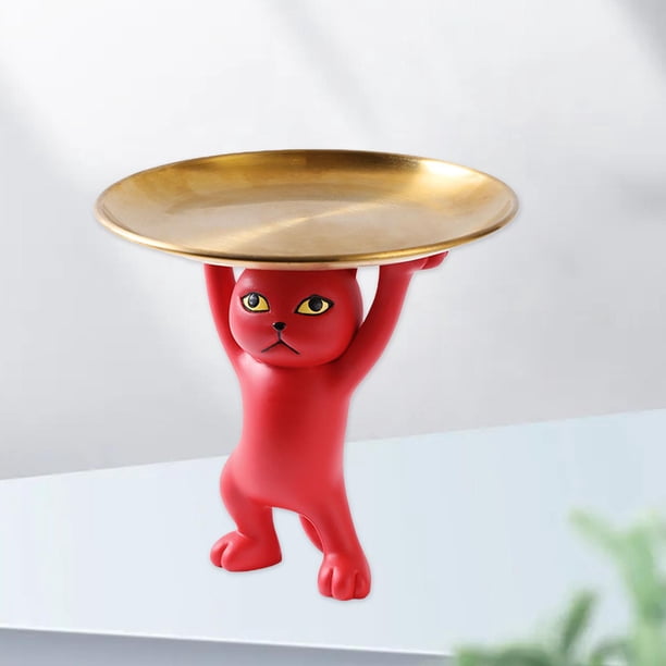 Estatua de gato perfecl resina Decoración para hogar escultura de animal rojo