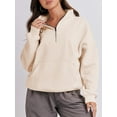 thumbnail image 4 of Liacowi Women's Fall Loose Pullover Solid Color Quarter Zipper Stand Collar Long Sleeve Sweatshirt with Pocket, 4 of 6