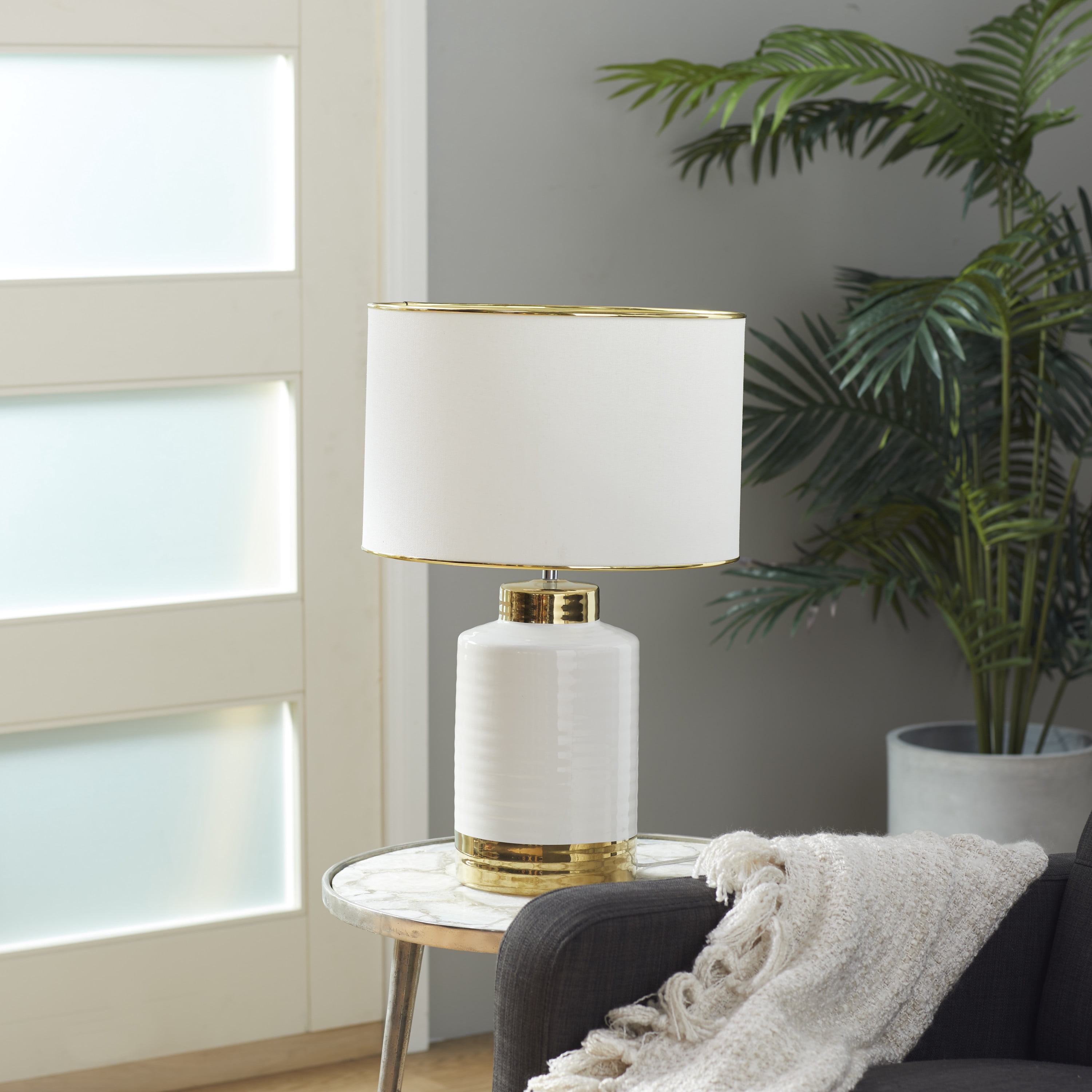 CosmoLiving by Cosmopolitan 23" White Table Lamp with White Fabric Shade
