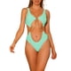 thumbnail image 1 of INSPIRAR CHIC Bañadores de Mujer con Cadena de Oro V Cuello Monokini de Una Pieza Con Corte Traje de Baño Verde Claro Medio, 1 of 5