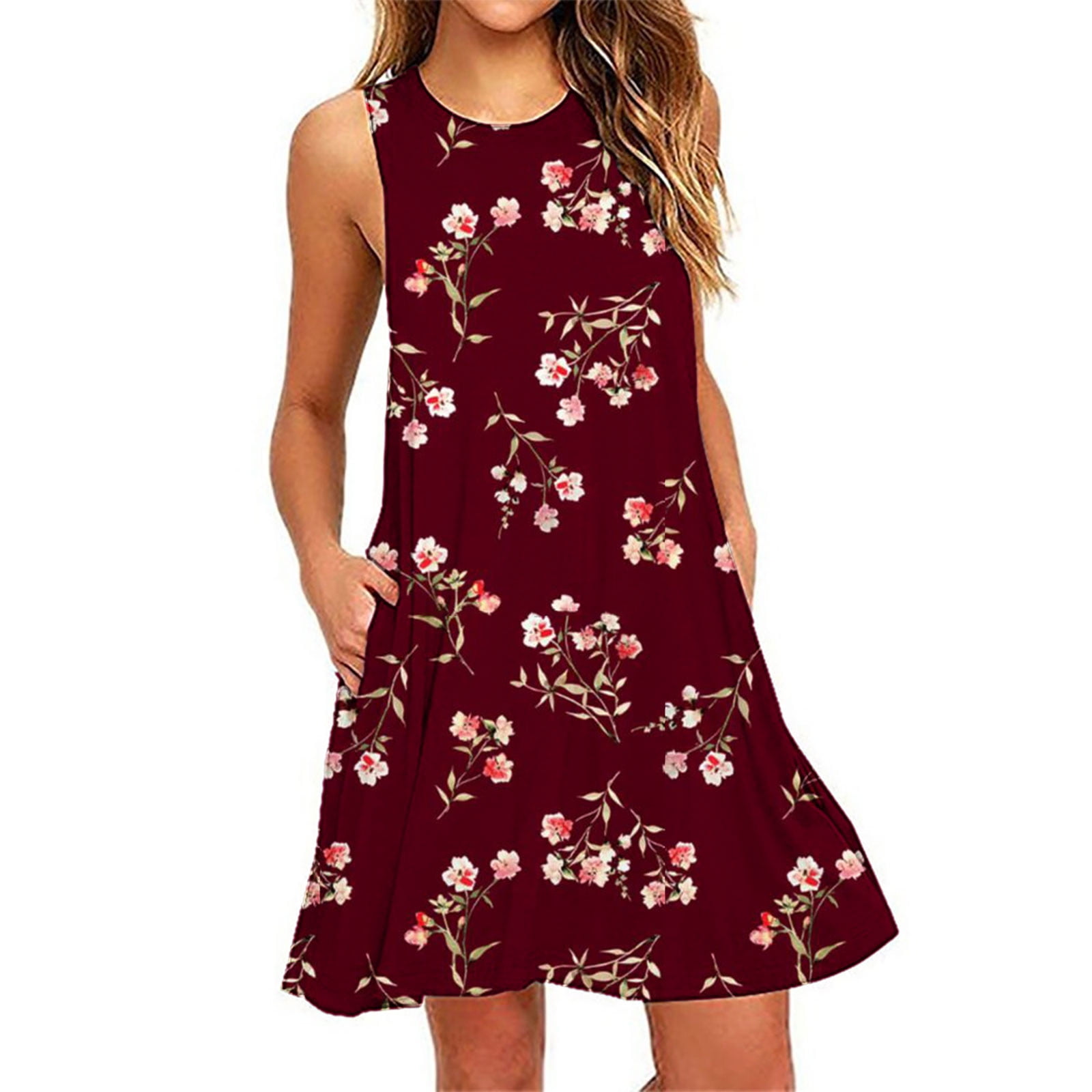 QENGING Spring Dresses for Women Summer Shirt Dress Beach Floral Print