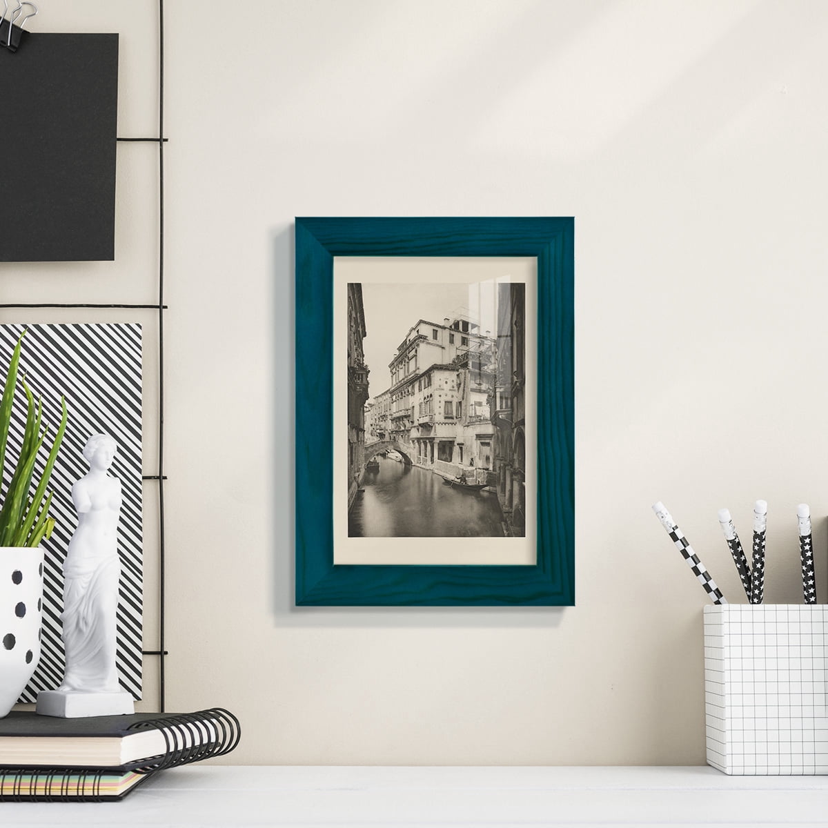 Vintage Views of Venice VI - Framed Print w/glass - Ocean Blue
