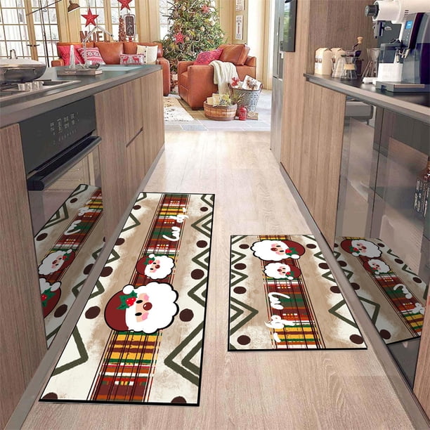 Juego de Alfombras y Tapetes Navideños para Cocina, Antideslizantes, para Decoración Navideña, Antifatiga y con Camino de Mesa.