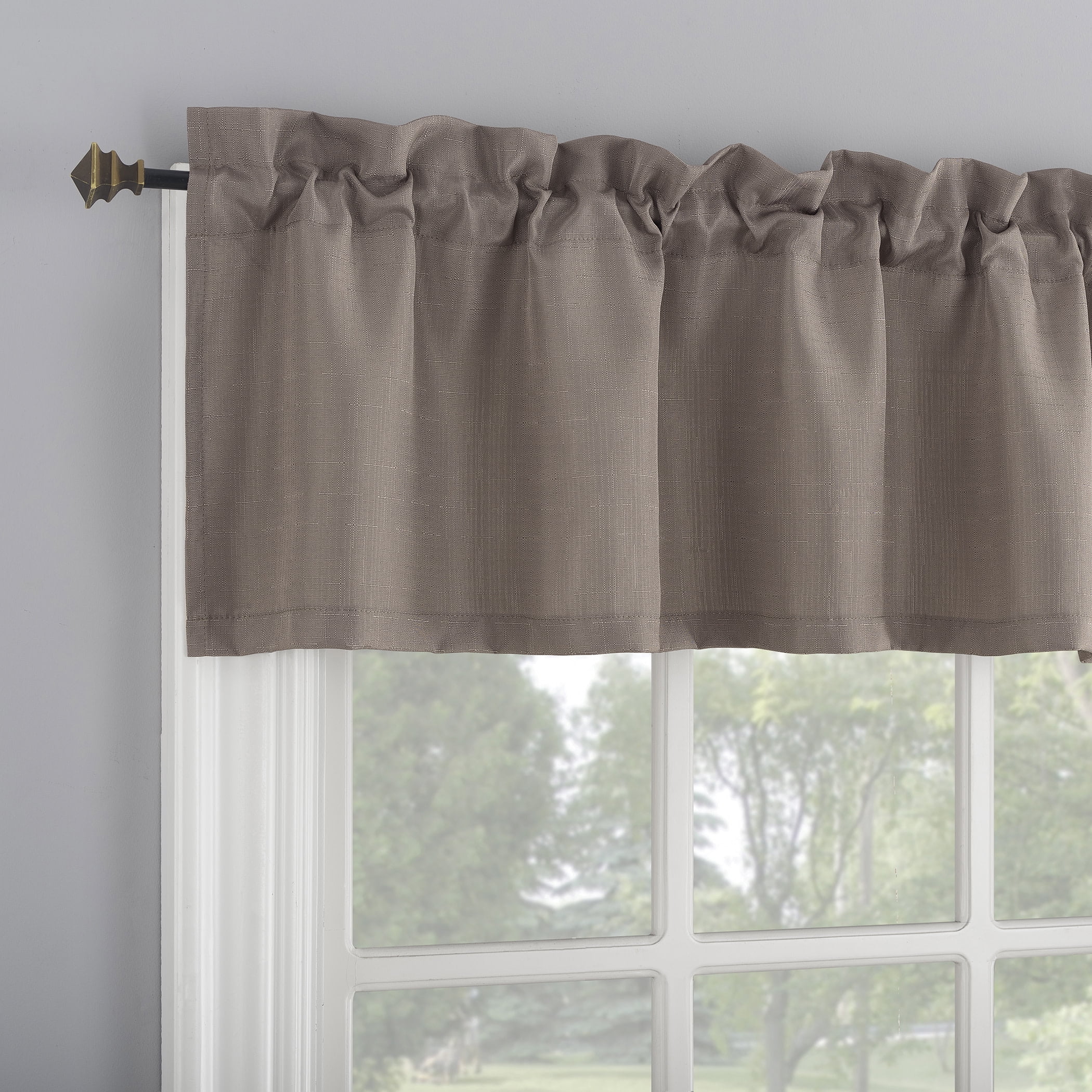 Mainstays 3-Piece Textured Semi Sheer Rod Pocket Kitchen Window Tier Pair and Valance, 2 Café Curtains and 1 Curtain Valance, Beige, 56"W x 36"L