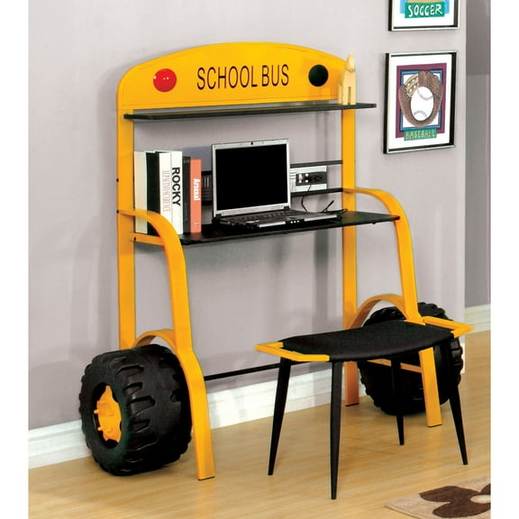 Furniture of America Billy Novelty Metal Yellow School Bus Kids Desk and Stool Set