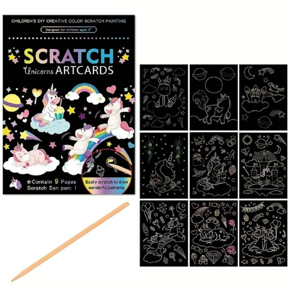 Funblast Scratch Painting Art Cards - Diy Magic Colouring Art Scratch Cards, Scratch Art Painting Paper With Stylus For Drawing, Sketching, Art & Craft Kit For Kids (Unicorn)