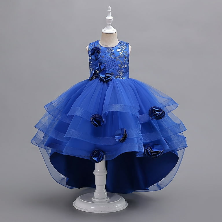 Esaierr Toddler Kids Flower Girls Princess Dresses Baby Trailing Dress Big Skirt Tail Performance Dresses Tulle Wedding Party Gown 4 12T