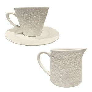 Juego de tazas de café apilables con soporte, juego de tazas de té de 11  onzas con cuchara de té, mango cuadrado divertido blanco, perfecto para  café