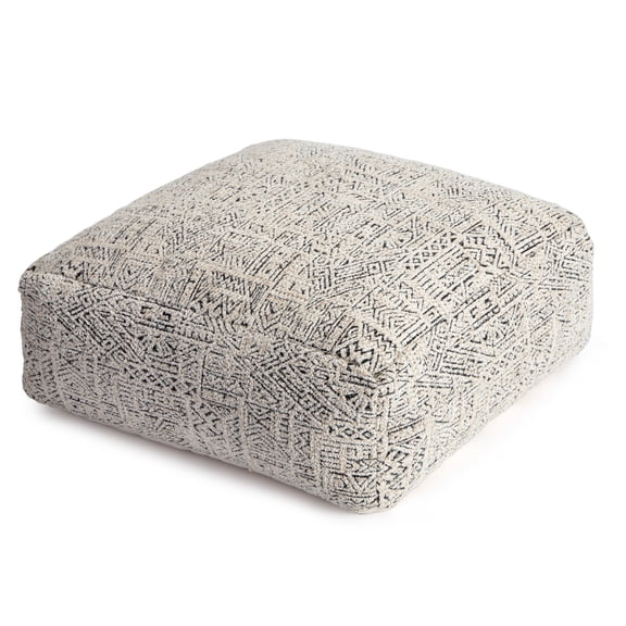 Jani Escondido 34" Gray & Ivory Square Oversized Pouf Ottoman