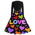 thumbnail image 3 of Fgvctg Womens Valentine's Day Date Night Dress Love Heart Print Vintage Cocktail Dresses Classy Crewneck Dress 1950s Long Sleeve Dressy Elegant Clothes Multicolor M, 3 of 4