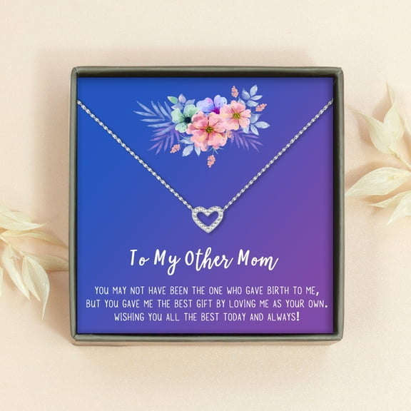 To My Other Mother Mother's Day Card Necklace, Step Mom Mother's Day Jewelry, Gift for Step Mom, Gift for Her, Mother's Day Present [Silver Heart, 18" Chain]