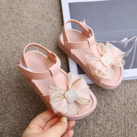 

DancePeanut Children Elegant Silk Butterfly-Knot Beach Sandals Summer Shoes For Baby Kids Girls Princess T-Strap Sandals Size 21-30