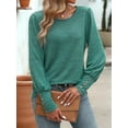 thumbnail image 6 of Women'S Puff Short Long Sleeve Tops Crewneck Loose Casual Blouse Shirts with Button Details Green M, 6 of 8