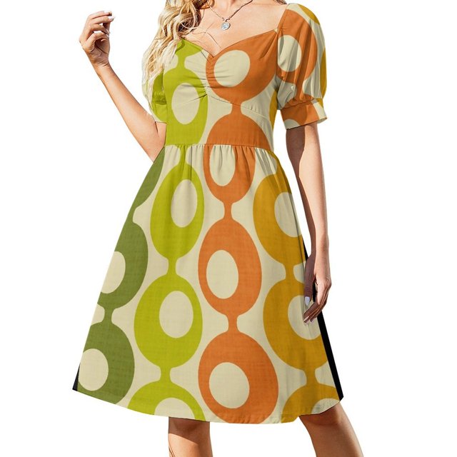 Vestido de manga corta con estampado de círculos de mediados de siglo para mujer, traje de verano para mujer, vestido de mujer para ocasiones formales