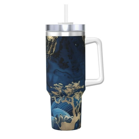 

Logiee Golden Blue Mountains Print 40OZ Ice Bully Cup with Handle and Straw Double Wall Stainless Steel Tumbler Travel Coffee Cup with Lid Summer Insulation and Cooling Cup