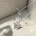 thumbnail image 1 of Shiny Butterfly Necklace Ladies Exquisite Double Layer Clavicle Chain Necklace Jewelry For Ladies Gift--silver-Product code 52763 silver, 1 of 5