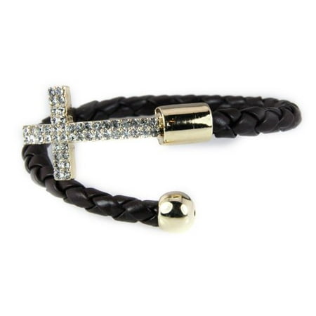 The Quiet Witness Braided Leather Cross Bracelet Coil Form Ing Braided Leather Cross Bracelet Coil Form Ing Bendable Faith