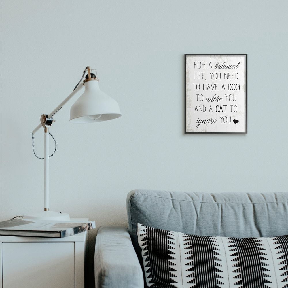 Stupell Industries For Balanced Life Quote Family Pets Cat Dog Framed Wall Art Design by Daphne Polselli, 11" x 14", Black Framed