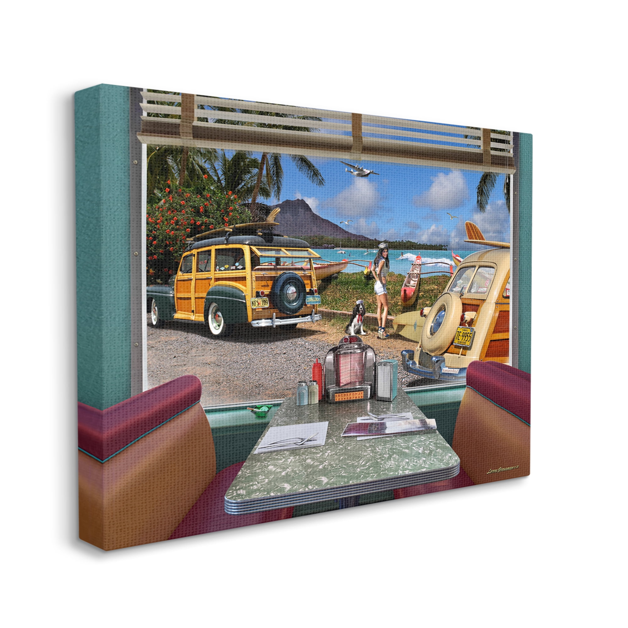 Stupell Industries Vintage Diner Beach View Transportation Painting Gallery Wrapped Canvas Art Print Wall Art, 40 x 30