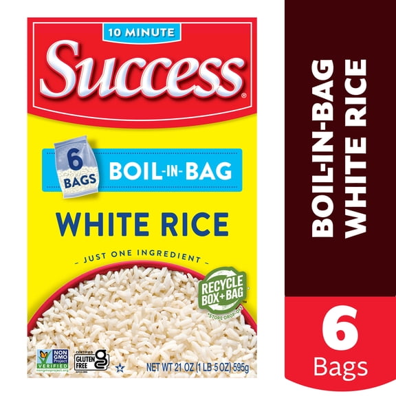 Success Boil-in-Bag White Rice, Non-GMO, Kosher, Gluten-Free, 21 oz, 6 Pre-Portioned Bags